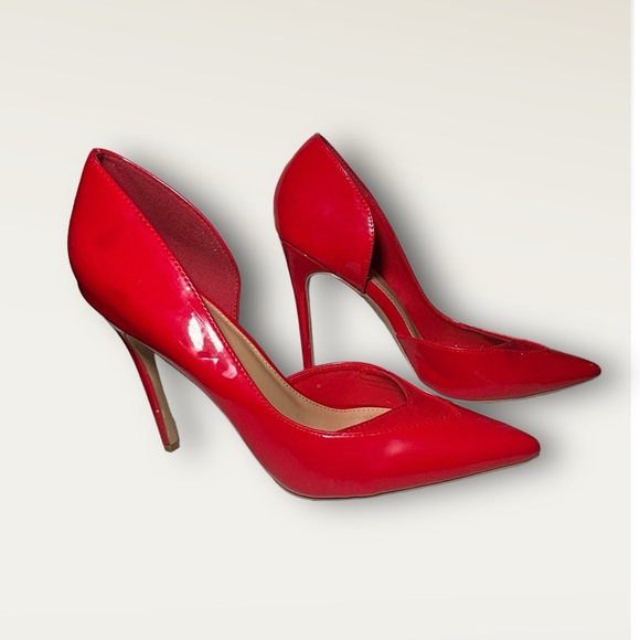 Shoe Dazzle Red Shiny Pointy Toed Heels - Picture 4 of 8